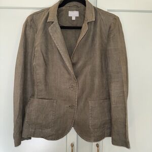 Pure Collection Blazer Womens 12 Linen Two Button Lightweight Jacket Olive